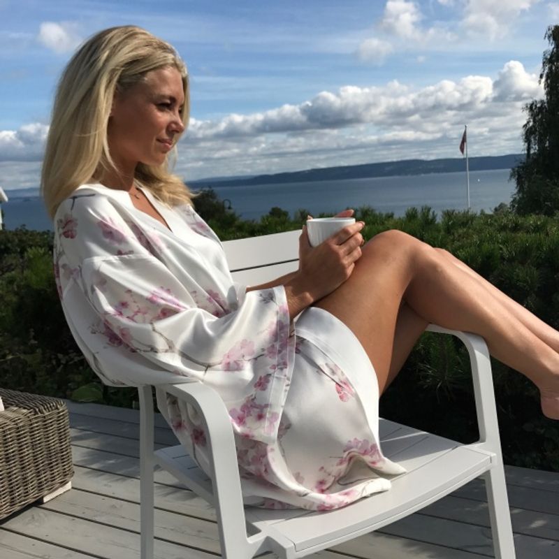 Kimono i silke - rosa print