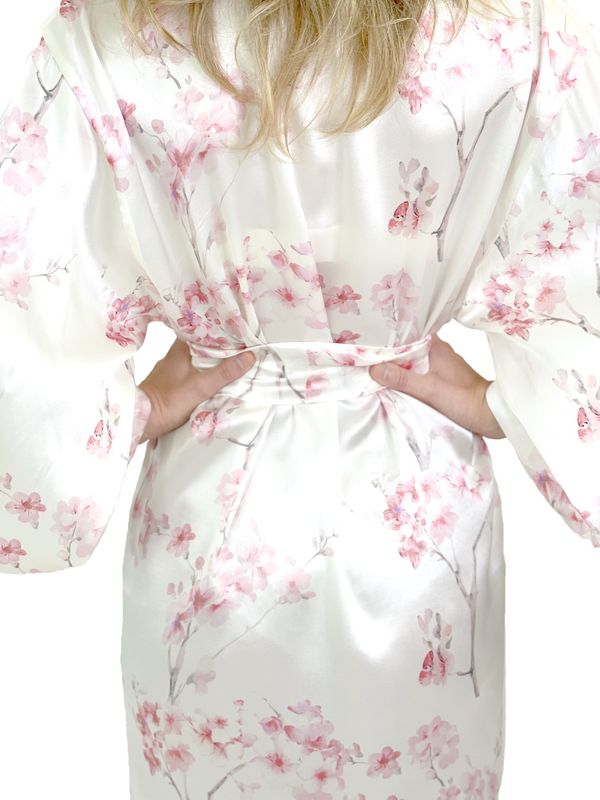 Kimono i silke - rosa print